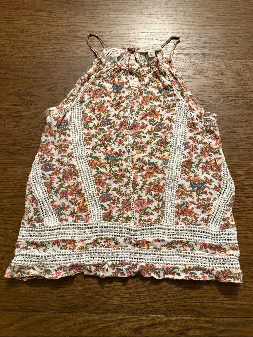 Lucky Brand White Floral Crochet-Trim Halter Tank Top
